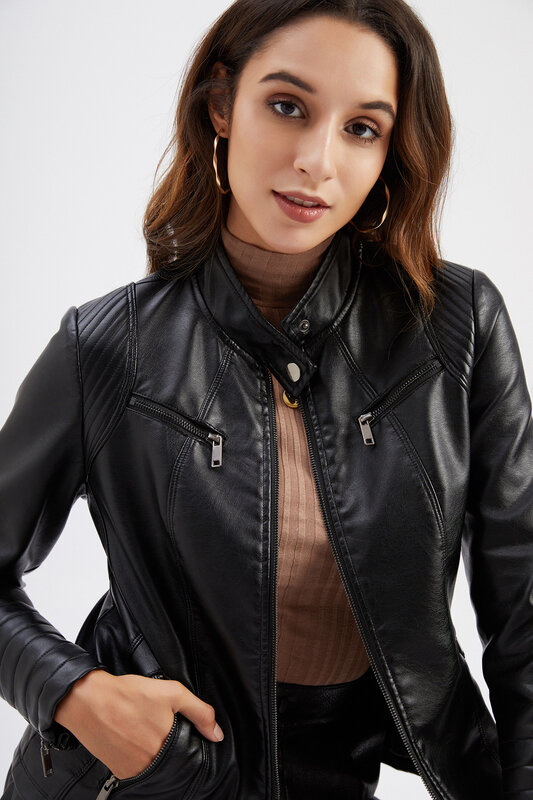 Manteau de moto en cuir fin pour femmes, vêtements de printemps et d'automne, taille européenne, mode courte, nouveau, 2021