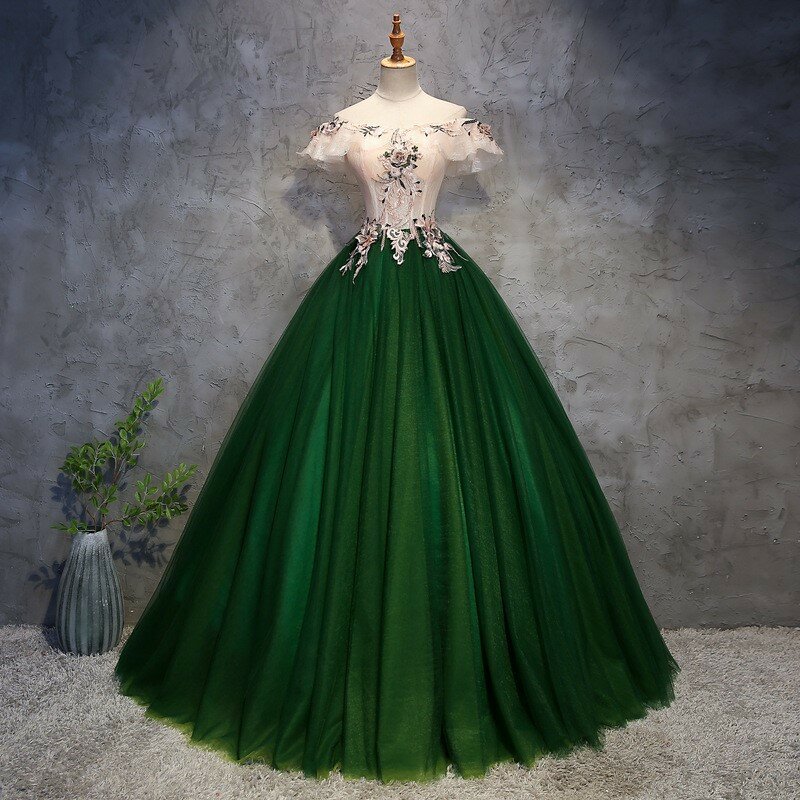 Vestido de baile feminino de tule, vestido Quinceanera, apliques, baile de formatura, verde, 15 anos, moda
