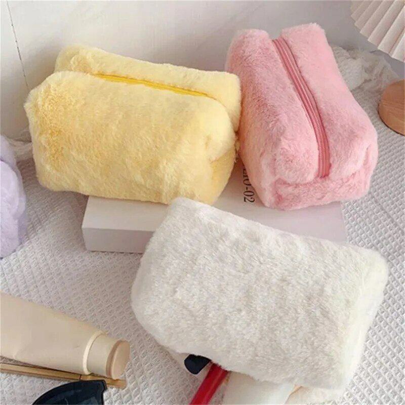Fur Makeup Bags for Women Soft Travel Cosmetic Bag Organizer Case Young Lady Girls Make Up Case Necessaries 1 Pc Solid Handbags