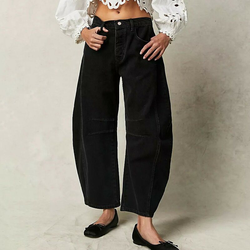 กางเกงยีนส์เอวกลางขากว้างแบบลำลองสำหรับผู้หญิงกางเกงยีนส์ Y2k ขากว้างทรงหลวมกางเกงยีนส์สไตล์บอยเฟรนด์ขาตรง