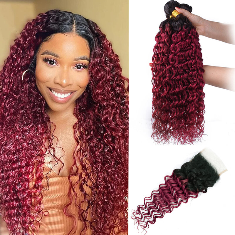 10A Malaysia Hair Ombre Curly Water Wave Bundles Human Hair with closure Highlight Water Wave Bundles With Closure Honey Blonde