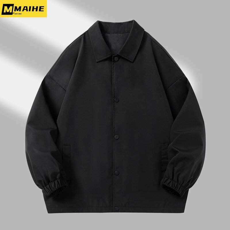 2023 nowy jesienny płaszcz męski vintage modna, z klapami kurtka cargo oversized ulica Harajuku odzież cienka wiatroszczelna bluzka mężczyzn