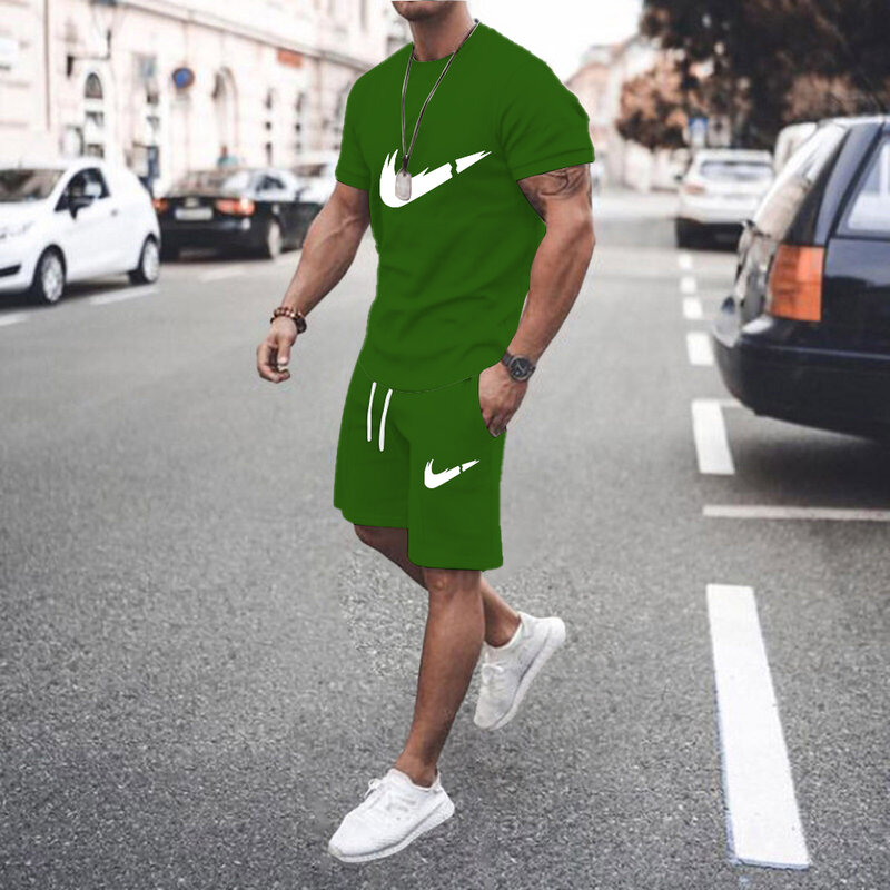 2024 Summer Men Quick-Drying T-shirt+Sports Shorts 2 Piece Set Hot sales Casual Mesh Tees Jogging Breathable Fitness Shorts Suit