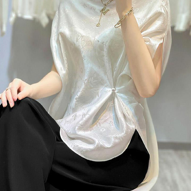 Elegante Mode Harajuku Slim Fit weibliche Kleidung locker lässig alle Match Tops Frauen Patchwork o Hals Einsatz Kurzarm Blusa