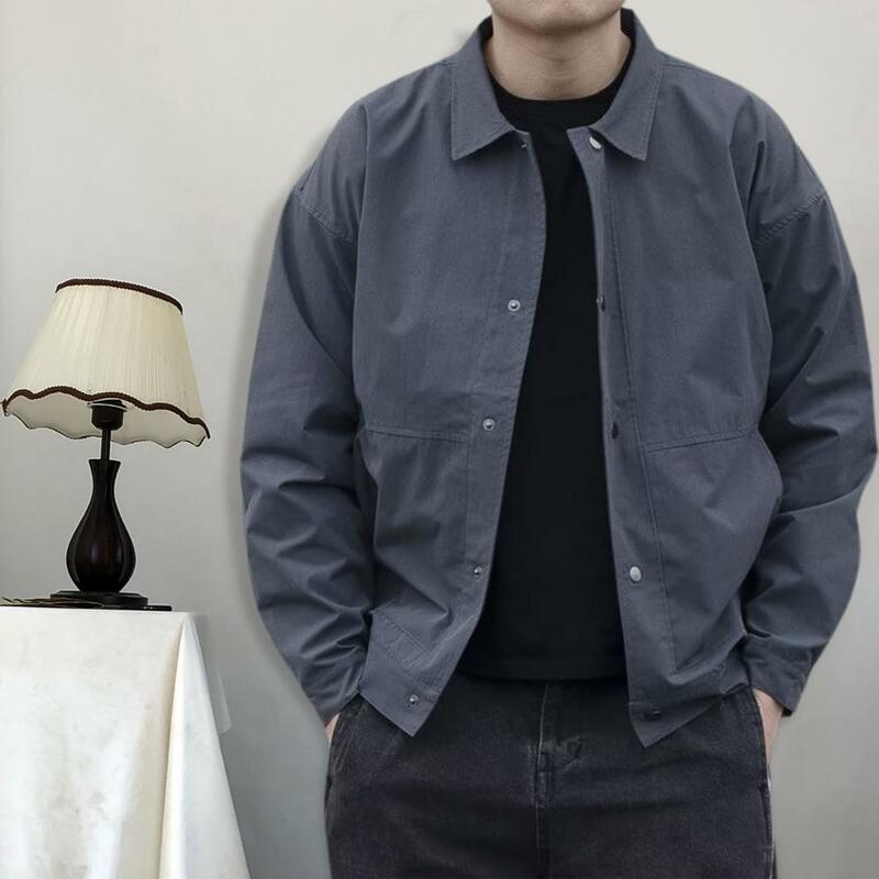 Elegante giacca da uomo resistente all'usura tinta unita stile coreano bottoni dalla vestibilità rilassata capispalla giacca cappotto antivento