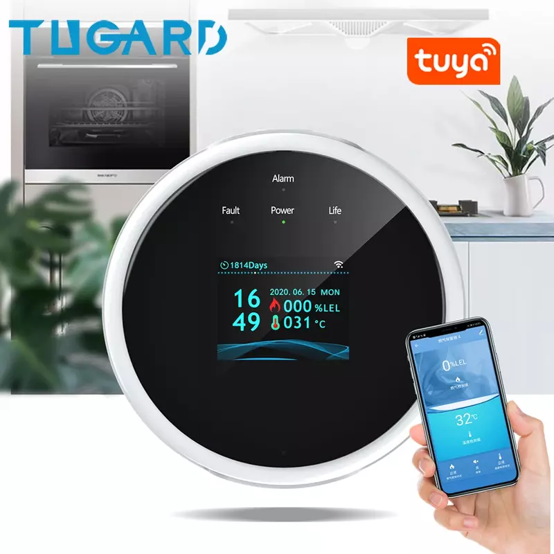 TUGARD GS21 Wifi Tuya Sensor de Gas sistema de alarma para el hogar y la cocina Smartlife humo casa temperatura Detector de Gas Natural