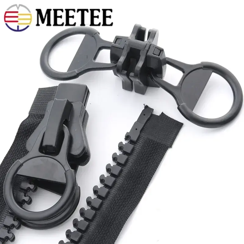 Meetee 20# 60-800cm Oversize Resin Zipper Black Double-sliders Open-end Zippers for Down Jacket Coat Tent DIY Sewing Accessories