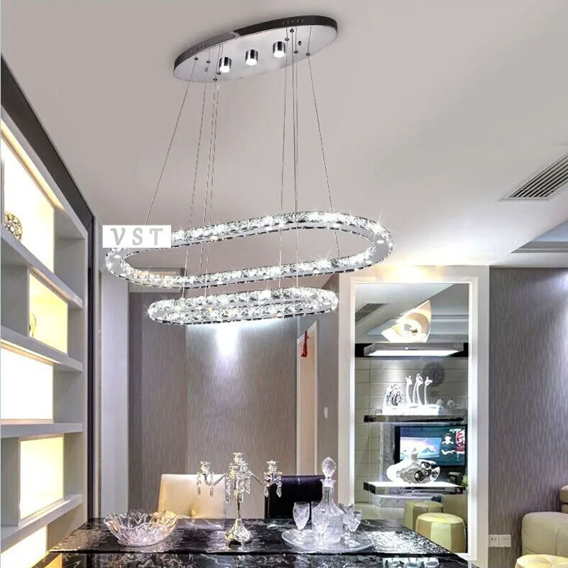 Lampu gantung LED skala atas, lampu gantung kristal ruang tamu kreatif Modern stainless steel