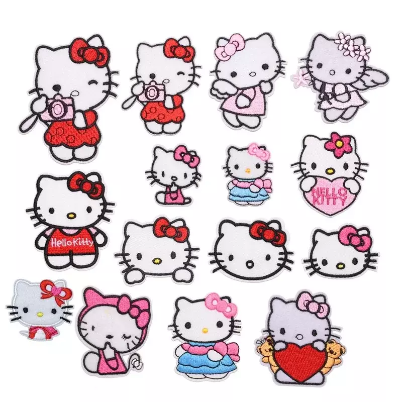 Sanrio Hello Kitty Anime Embroidery Patches on Clothes Pants Cartoon DIY Fusible Patch for Hoodies Jacket Accessory Kawaii Decor