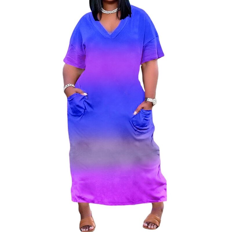 SOMO Plus Size Casual Boho luźna damska sukienka letnia z dekoltem w szpic krótki rękaw damska Oversize sukienka na plażę sprzedaż hurtowa Dropshipping