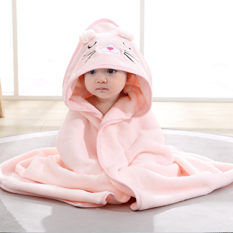 Handuk mandi bayi baru lahir, balut jubah mandi bayi kartun, selimut bulu domba hangat untuk anak laki-laki dan perempuan