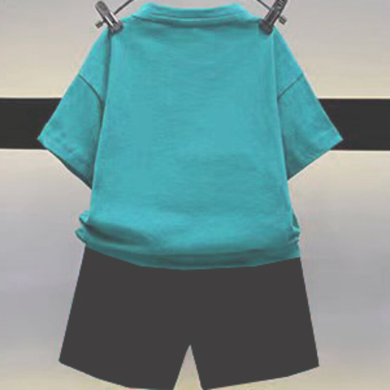 T-shirt e shorts de urso infantil, manga curta, gola O superior e inferior, roupas de bebê menina, garoto, menino, garoto, verão, 2 pcs conjunto