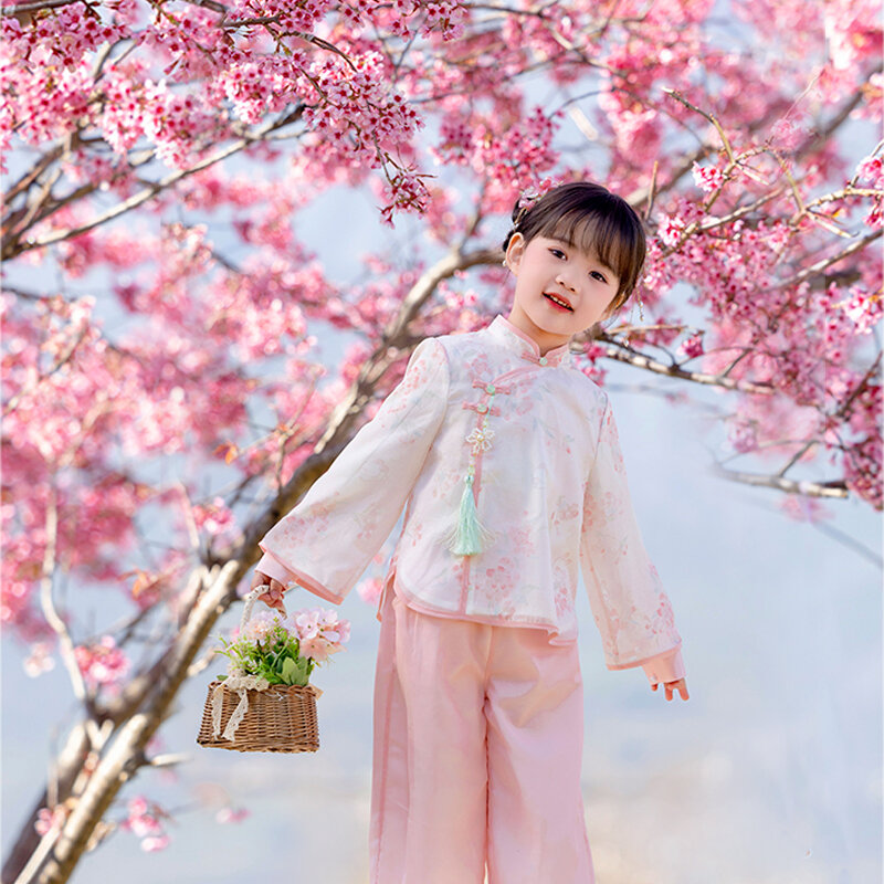 فستان هانفو على الطراز الصيني للفتيات الصغيرات ، فساتين حفلات ، جاكيت كتف سحابي ، زي قديم ، ملابس ربيعية