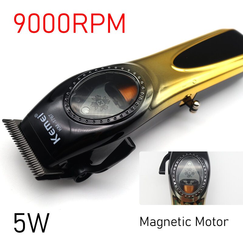 Kemei-cortadora de pelo profesional KM-1767 para hombres, máquina de corte de pelo con Motor magnético LCD, cuchilla DLC, 9000RPM