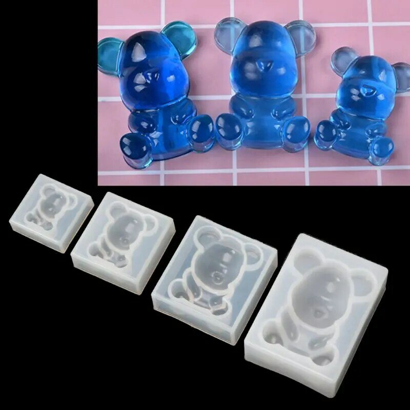 Moldes silicone resina epóxi urso 3D Moldes resina animal para artesanato com pingente fundição