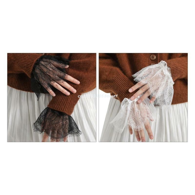 Lace Floral Sleeve False Cuffs สีขาวสีดำถอดอุปกรณ์เสริม Dropship