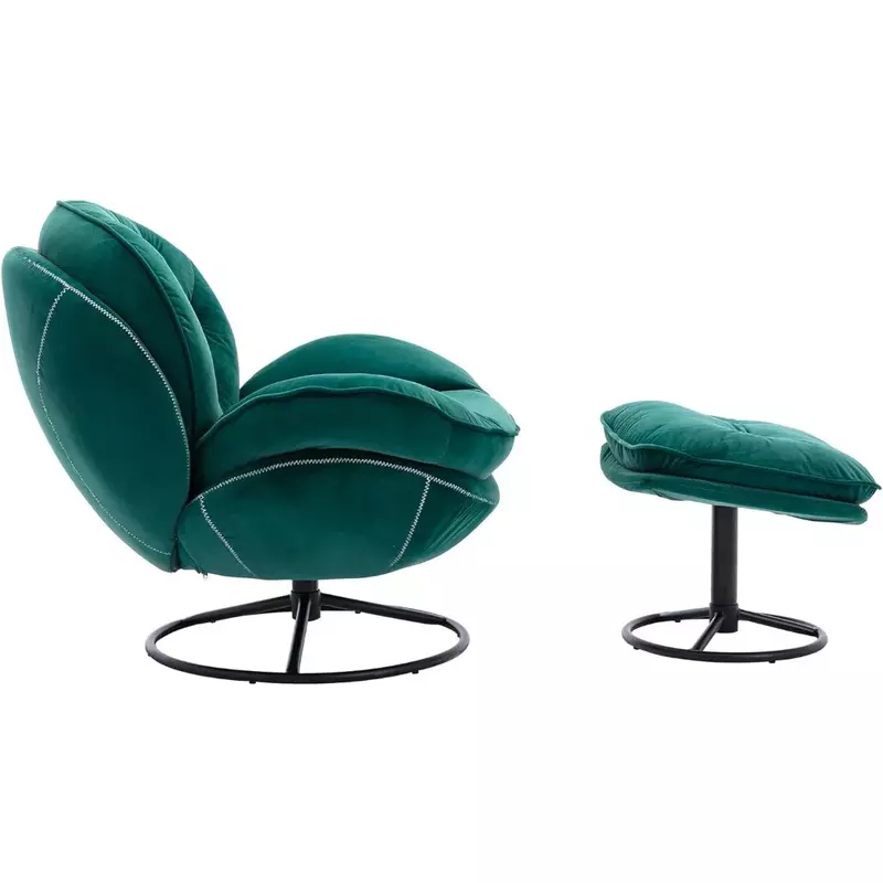 Fuß schemel mit rotierendem Akzent aus Samt, moderne Chaiselongue mit Fuß stütze, bequemer Sessel mit TV-Stuhl mit Metall beinen, grün