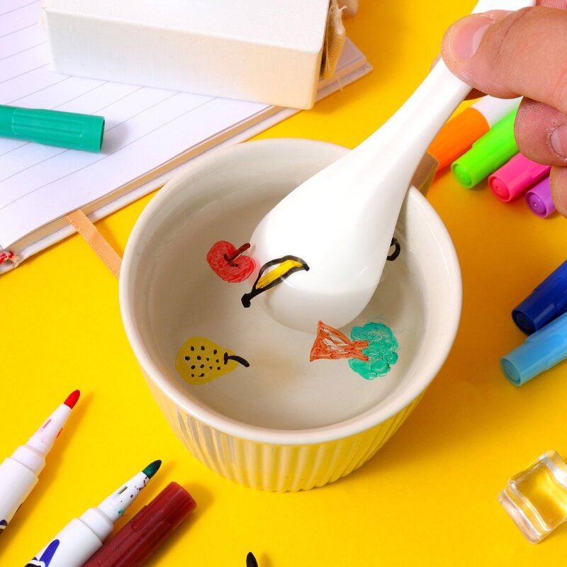 Y9RF Magical Water Painting Pens with Spoon 8/12 Colors Washable Erasable Whiteboard Markers for Toddler Student Art Painting