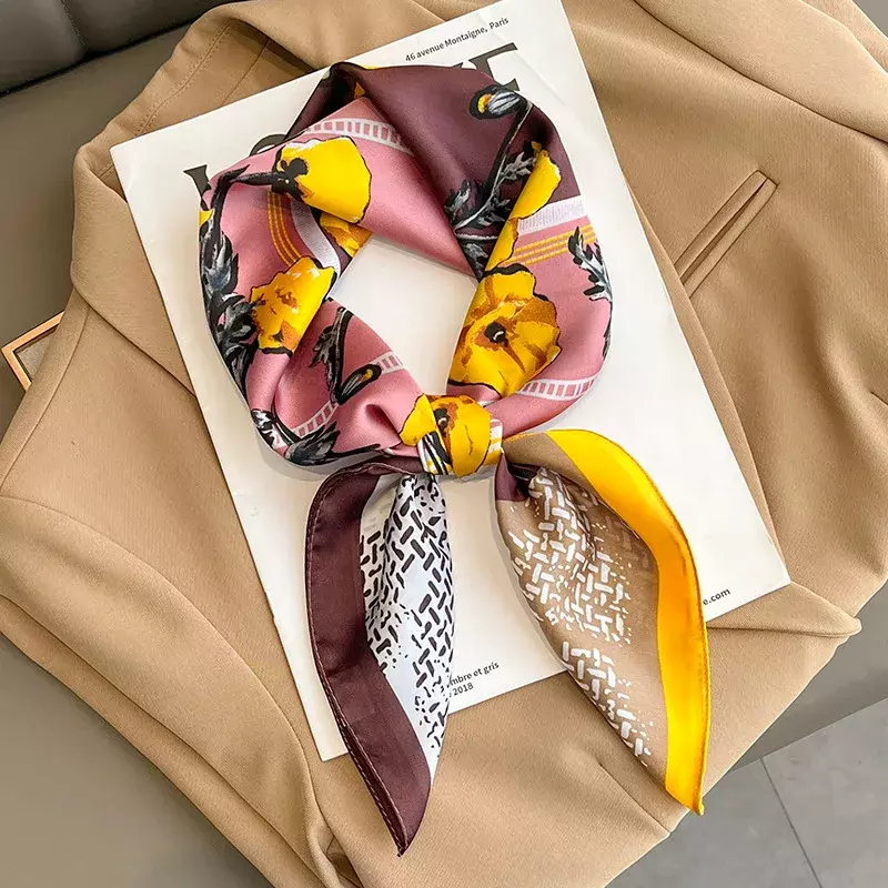 Элегантный Шелковый квадратный шарф с цветочным принтом, Женский патчворный платок, повязка для волос, женский шейный платок, повязка на голову, галстуки для сумок