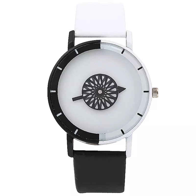 Reloj de pulsera de cuarzo con correa de cuero de imitación, reloj de pareja, personalidad minimalista única, blanco y negro, sin número, moda Simple
