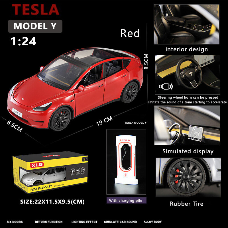 1:24จำลอง Tesla ModelY โลหะผสมโมเดลรถยนต์ใหม่พลังงานรถเสียงและแสง Mainan Pull Back รถเด็กคอลเลกชันของขวัญตกแต่ง