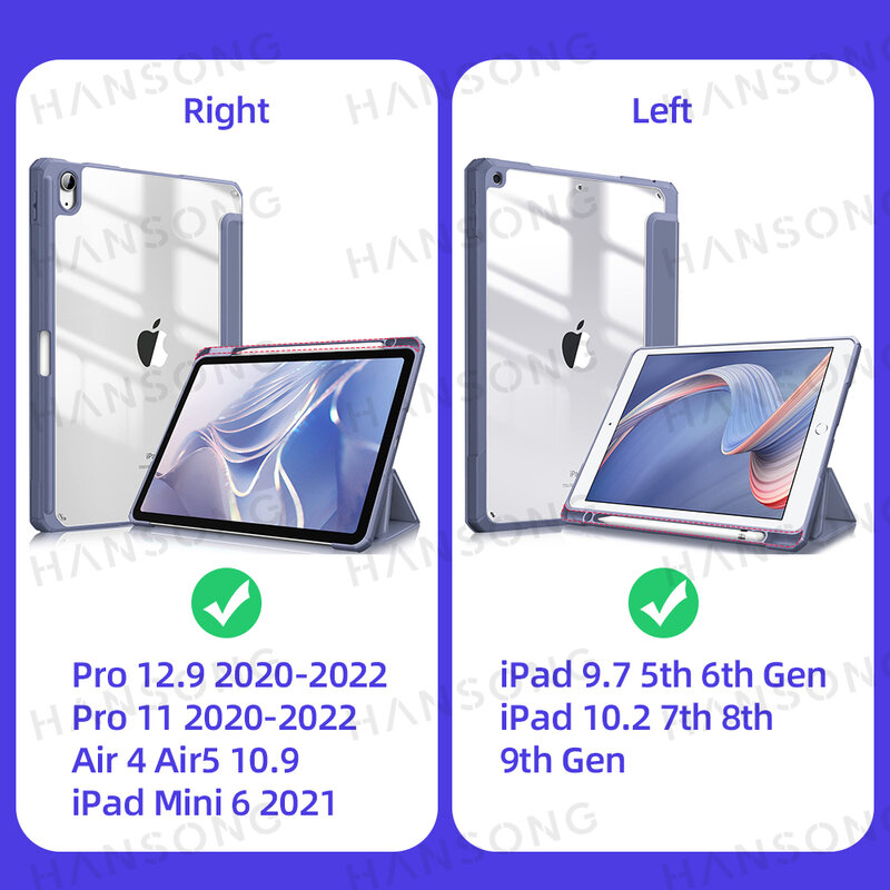 Dành Cho iPad Mini 2021 6 Pro 11 9th Thế Hệ 10.2 2018 9.7 5/6th Air 2/3/4 10.5 10.9 PU Ốp Silicon Trong Suốt Funda