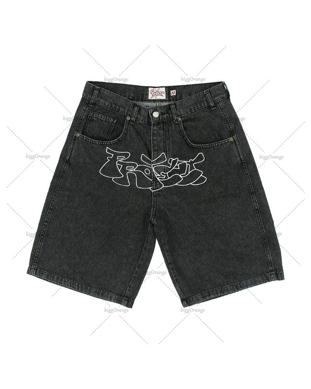 Y2k Harajuku Retro Gothic Denim Shorts Street Fashion Hip Hop Oversized Jeans Couple Loose Casual Versatile Sports Pants