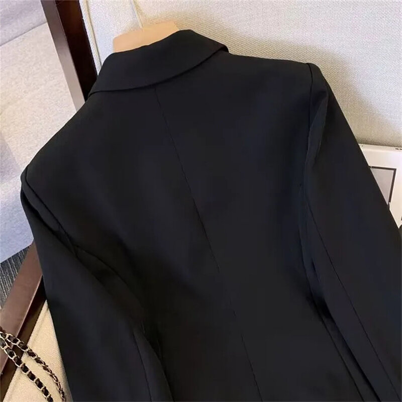 Office Lady Slim Blazer para mujer, abrigos de manga larga, chaquetas negras, prendas de vestir exteriores informales, Otoño, moda de invierno, 2023