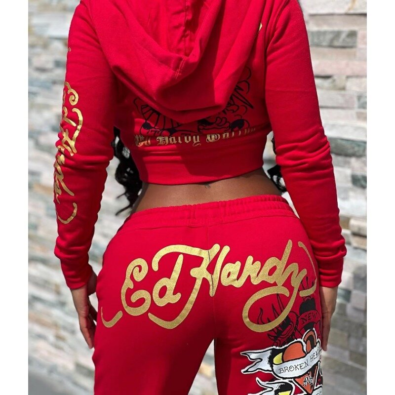 Женский спортивный костюм для фитнеса, комплект из двух предметов, укороченная куртка на молнии с капюшоном, повседневные спортивные штаны для бега, Осень-зима 2023