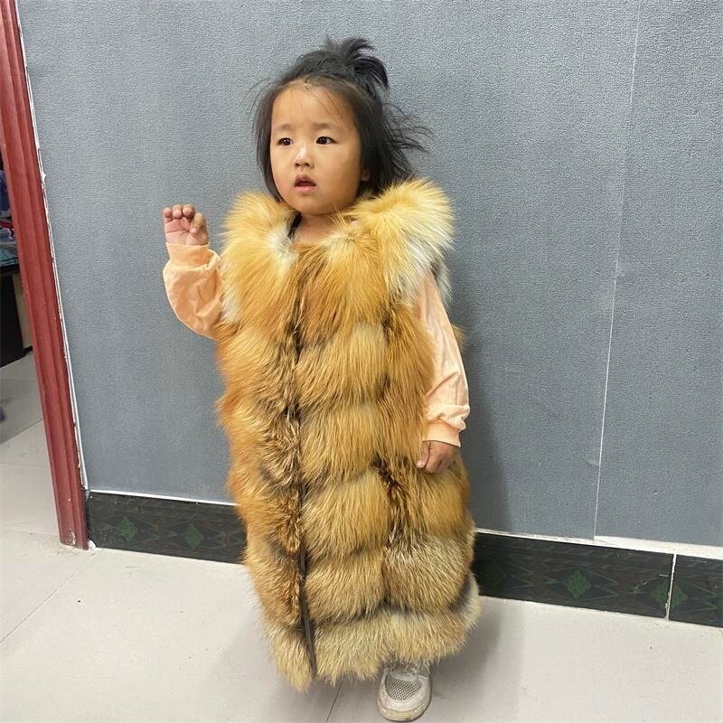 Naturalna kurtka dziecięca kurtka płaszcz z prawdziwego futra ciepłe futra jesienią i zimą dla dzieci w wieku 2-14 lat