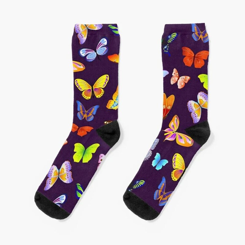 Calcetines de diseñador para hombre y mujer, medias con dibujo de mariposa, pintura de acuarela, ilustración #1