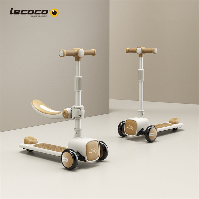 Lecoco 2-in-1 Kids Kick Scooter Foldable Adjustable Height Handlebars Removable Seat LED Lighted Wheels Kids Best Gift