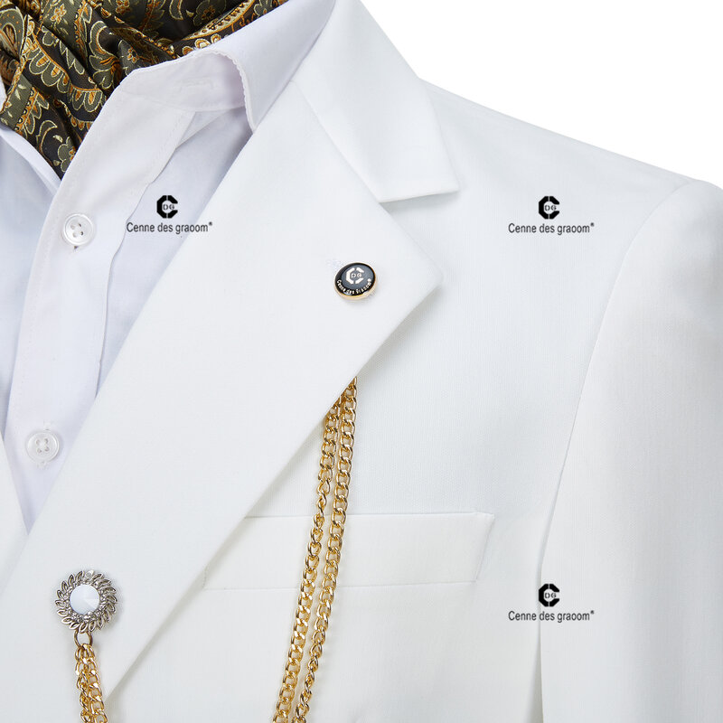 Cenne Des Graoom 2022 Summer New White Blazer Jacket Pants Set Suits For Men Metal Side Release Buckle Wedding Party Prom Dress