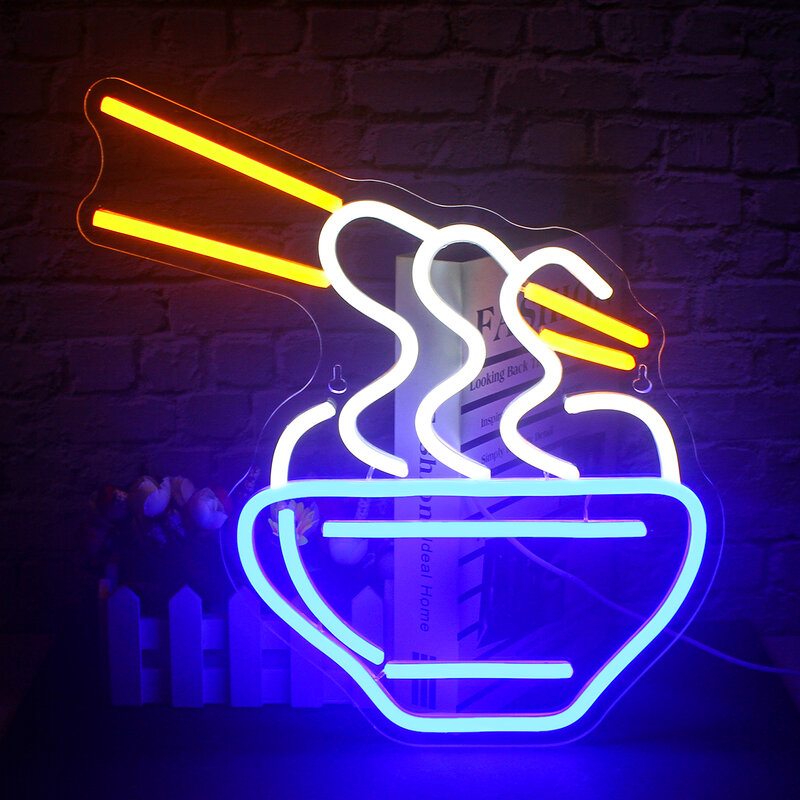 Letrero de neón de fideos para decoración de pared, luz LED acrílica USB, decoración de pared colgante de tienda de Ramen de comida para fiesta en casa, lámpara de arte con logotipo, decoración de habitación