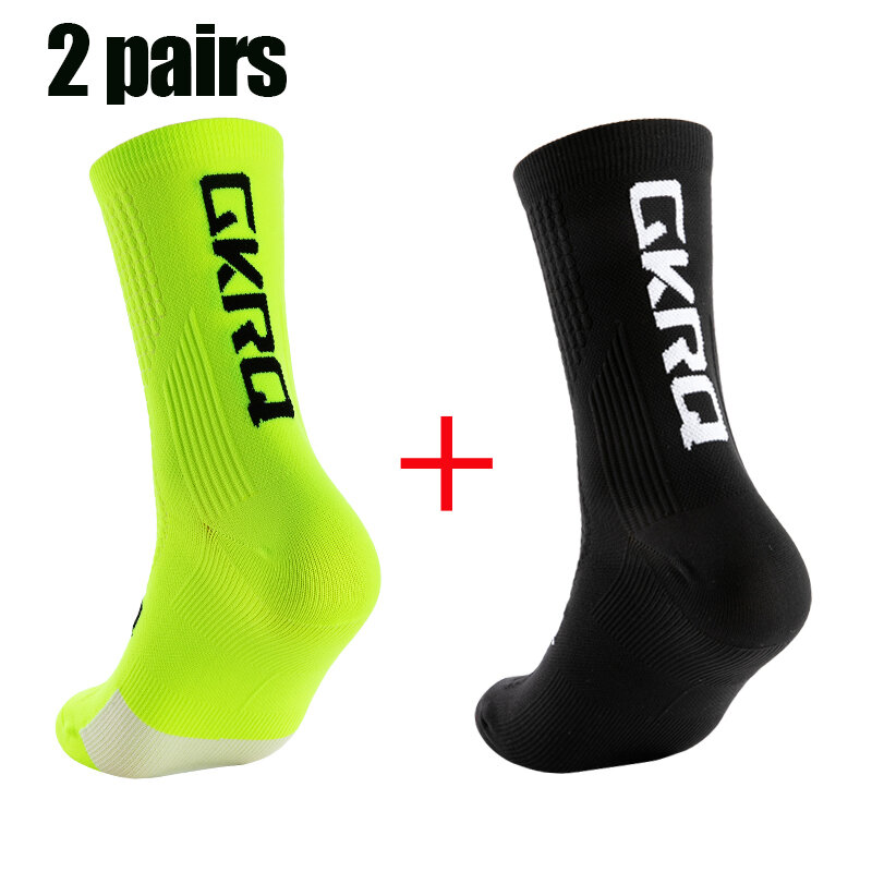 2 paia GKRQ nuovi calzini da ciclismo bici da infermiera compressione bici da strada in esecuzione Mtb al ginocchio bianco sport divertente marca nera