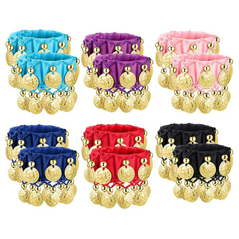 1 Pair 11 colors Belly Dance Wrist Ankle Cuffs Bracelets Chiffon Gold Coin Belly Dance Costume Accessory Rattle bracelet