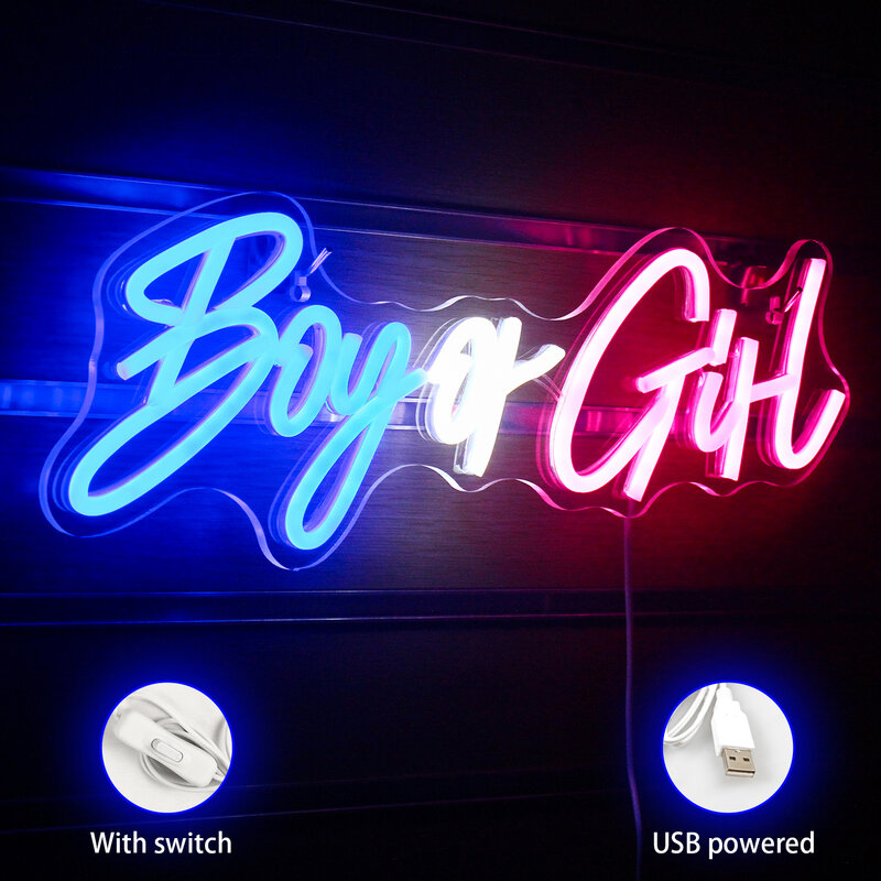 Chłopiec lub dziewczynka Neon Niebieski Różowy Światła LED Wisząca dekoracja ścienna USB do sypialni Dom Impreza Bar Wesele Dzieci Gamer Room Lampa