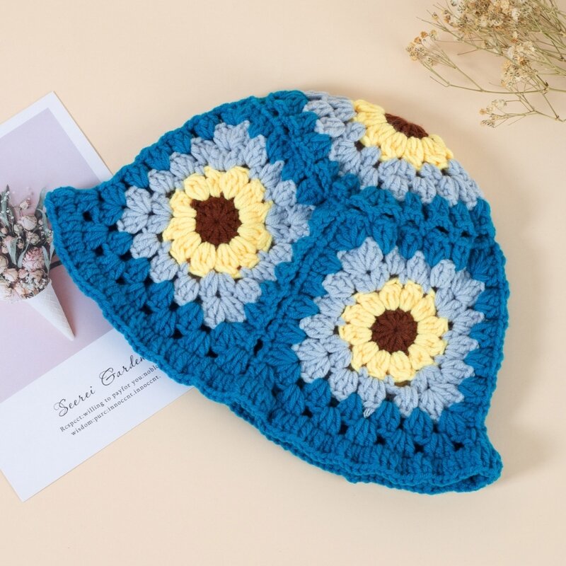 Chapeau seau à fleurs en Crochet 50JB, chapeau pêcheur à fleurs en Crochet pour adultes adolescents, chapeau transport