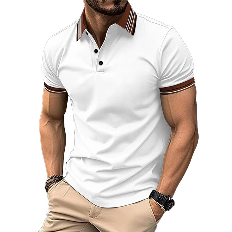 Футболка мужская повседневная с отложным воротником, Мягкая стильная рубашка с коротким рукавом для отпуска, модная сорочка для отпуска, на лето