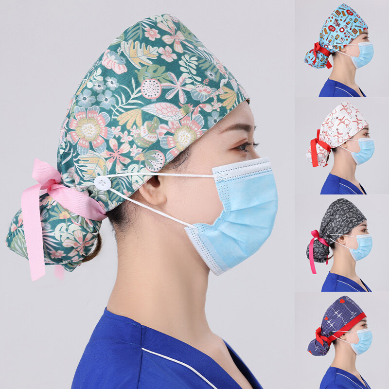 Sala operatoria Scrub Cap berretto da lavoro donna copricapo per capelli lunghi berretto assorbente per il sudore Pet Grooming Lab Health Caps cappelli medici