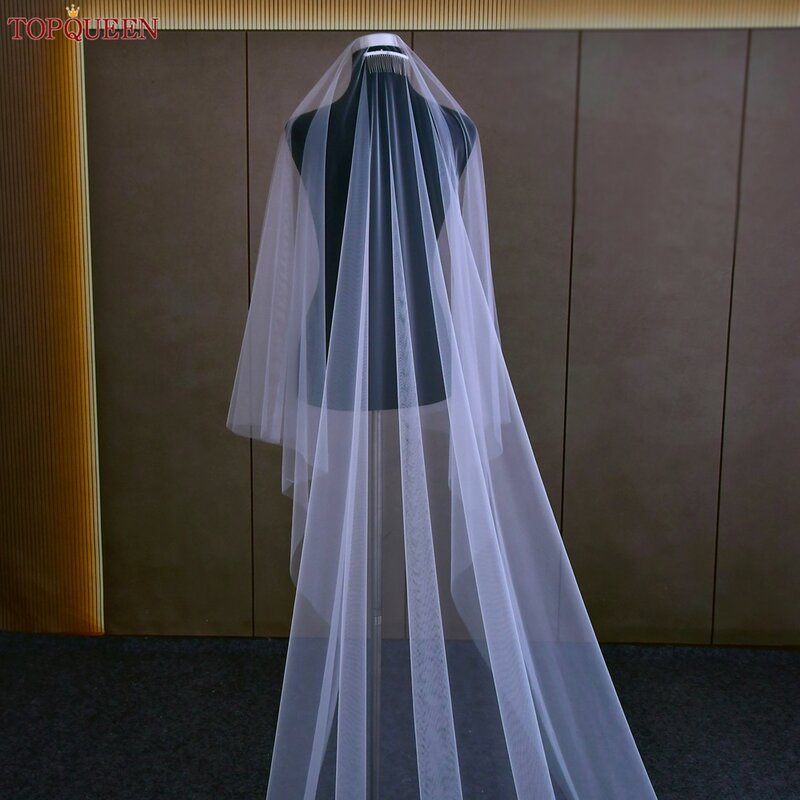TOPQUEEN 2 طبقات الحجاب الزفاف مع أحمر الخدود لينة الحجاب الزفاف قطع حافة غطاء الأمامي والخلفي اثنين من الطبقة الحد الأدنى الحجاب الزفاف V131