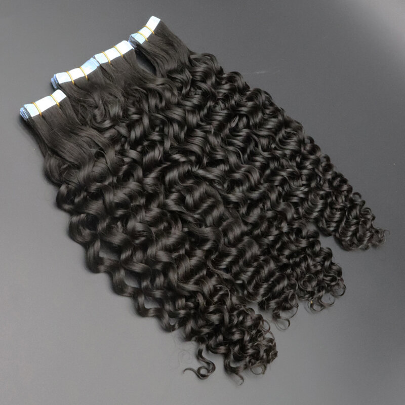 Falista taśma kręcona z do przedłużania włosów dziewiczych brazylijskich ludzkich włosów luzem dla czarnych kobiet niewidoczny bez wątku do salonu 20 szt. 40 szt. Taśmy