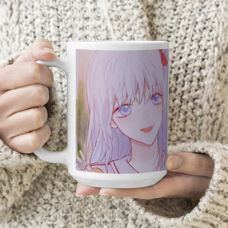핑크 애니메이션 만화 소녀 귀여운 도자기 커피 머그잔, 차 컵, 우유 컵, 선물 음료 용기 커피웨어, 15z, 430ML
