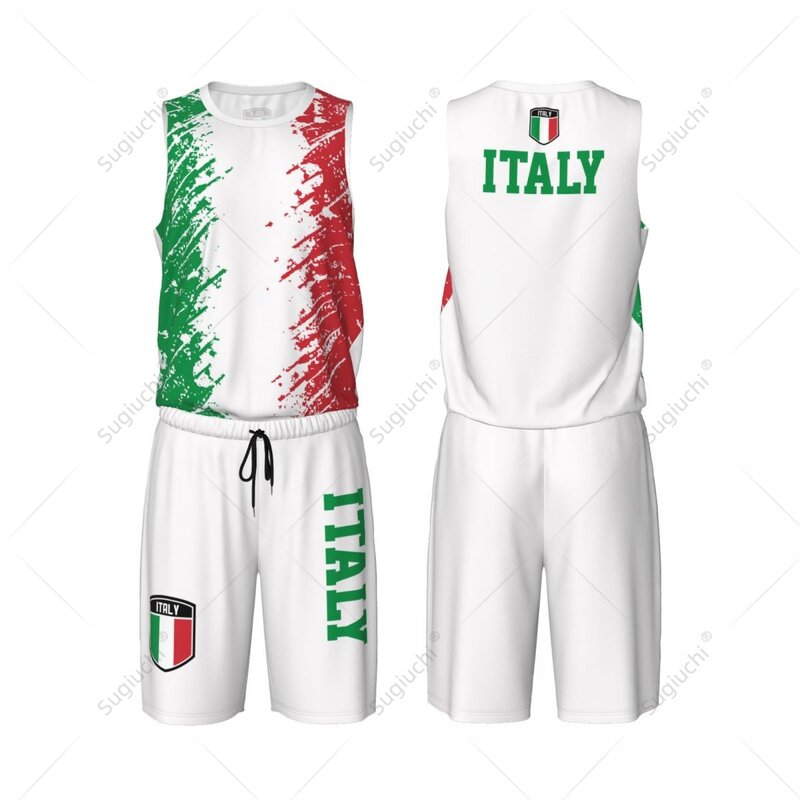 Sem mangas Basquete Jersey Set para Homens, Camisa e Calças, Itália Bandeira Grain, Nome personalizado, Nunber Exclusivo