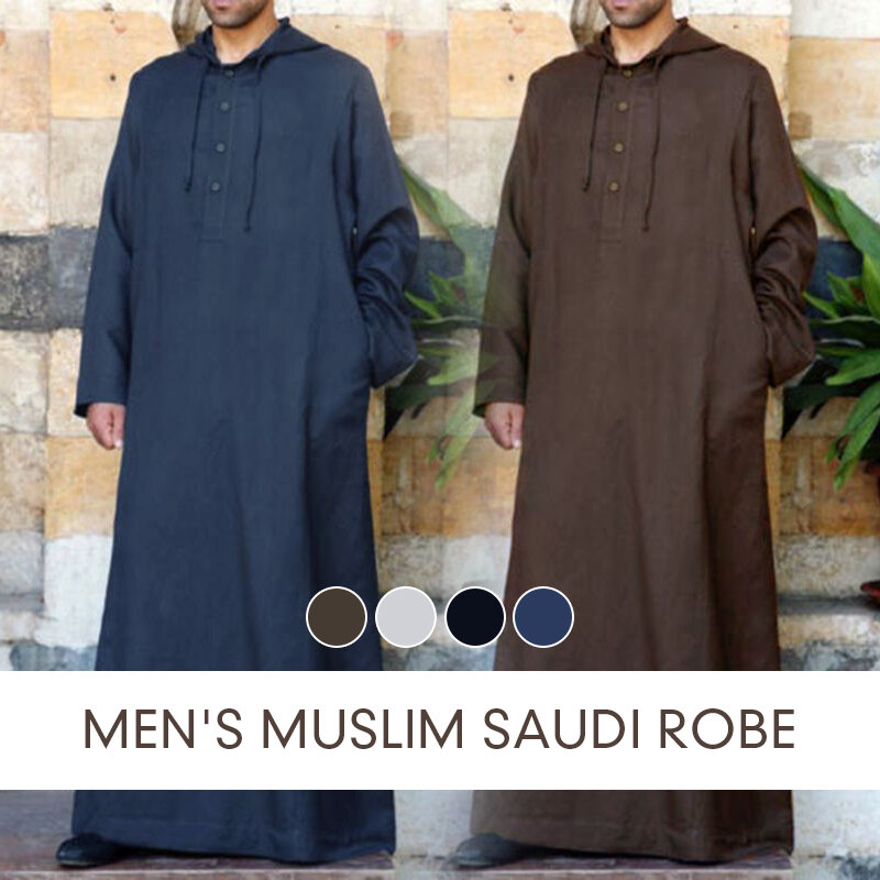 Männer Muslimischen Kleidung Saudi Arabischen Langarm Mit Kapuze Roben Kleid Jubba Thobe Dubai Nahen Osten Männer Islamischen Saudi-arabien Kaftan
