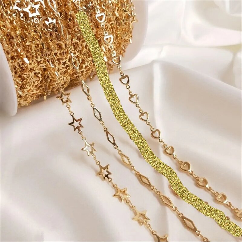 Paquete de cadena hecha a mano, cadena de AMOR de estrella chapada en oro de 14K, hoja de diamante, trébol, cadena suelta, material de joyería artesanal