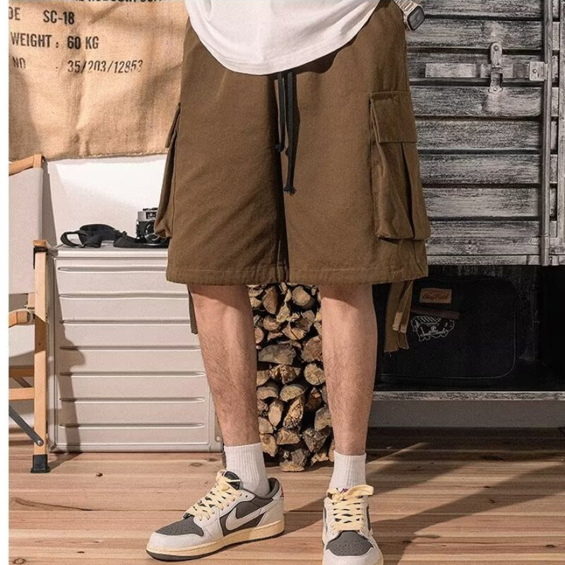 Cargo Shorts Men Pocket American Style Baggy All-match Streetwear Summer Harajuku Casual Handsome Knee Length Fashion Simple New