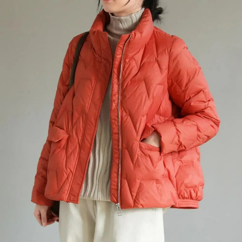 여성용 겨울 재킷 스탠드 칼라 다이아몬드 격자 두껍고 따뜻한 고품질 재킷, 단색 캐주얼 싱글 브레스트 따뜻한 파카