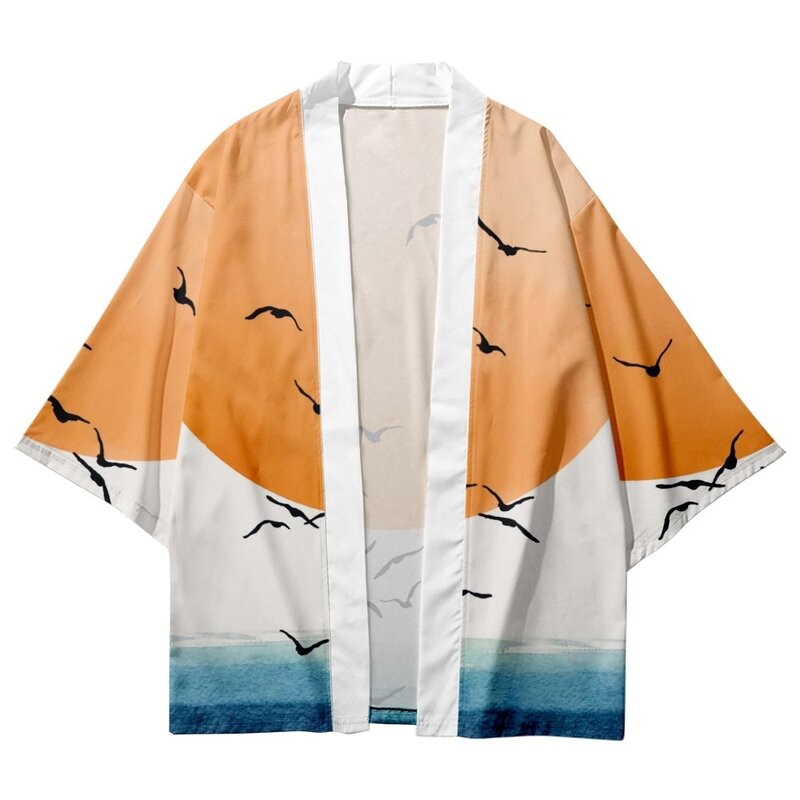 Повседневный пляжный кардиган с принтом юката, Модный японский кардиган, хаори, Женская традиционная азиатская одежда, рубашки, свободное кимоно оверсайз