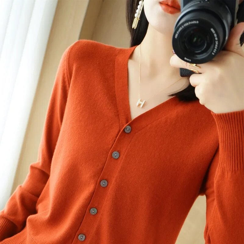 Женские кардиганы, свитера, сезон осень-зима 2024, вязаная одежда с длинным рукавом, теплый вязаный Модный повседневный вязаный свитер в Корейском стиле, женский свитер